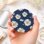 Cermin Bulat Daisies Bloom Pattern | Kaca Cermin Make Up Mini Cermin Bulat Daisies Bloom Pattern | Kaca Cermin Make Up Mini
